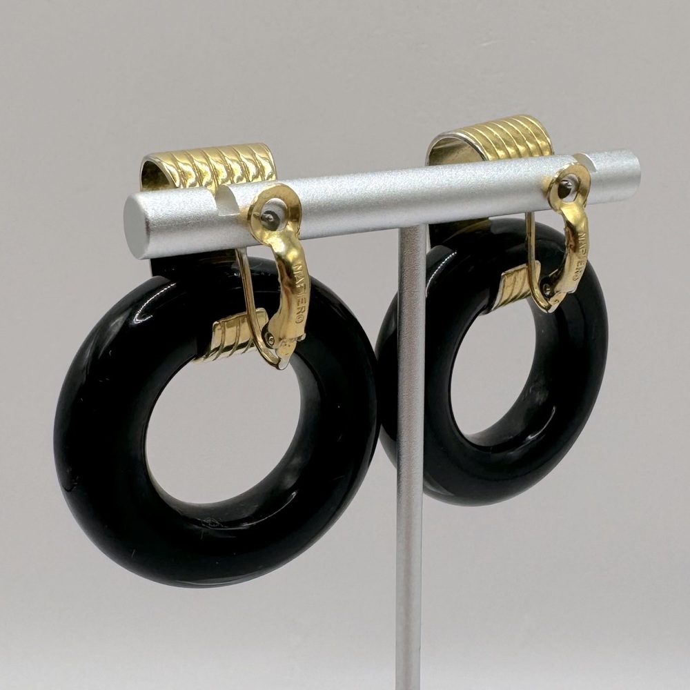 NAPIER Vintage Black & Gold Door Knocker Earrings - Picture 4 of 13